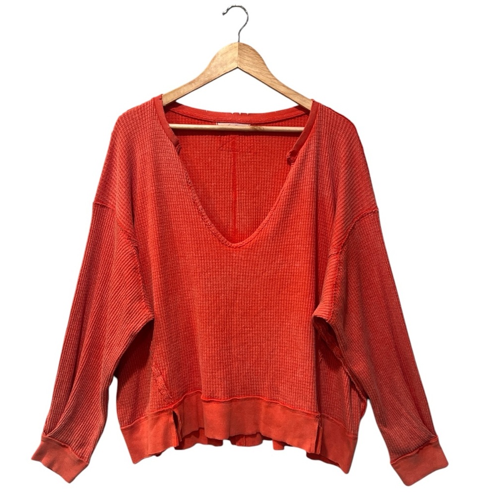 Free People We The Free Buttercup Thermal Orange Waffle Knit Oversized Small